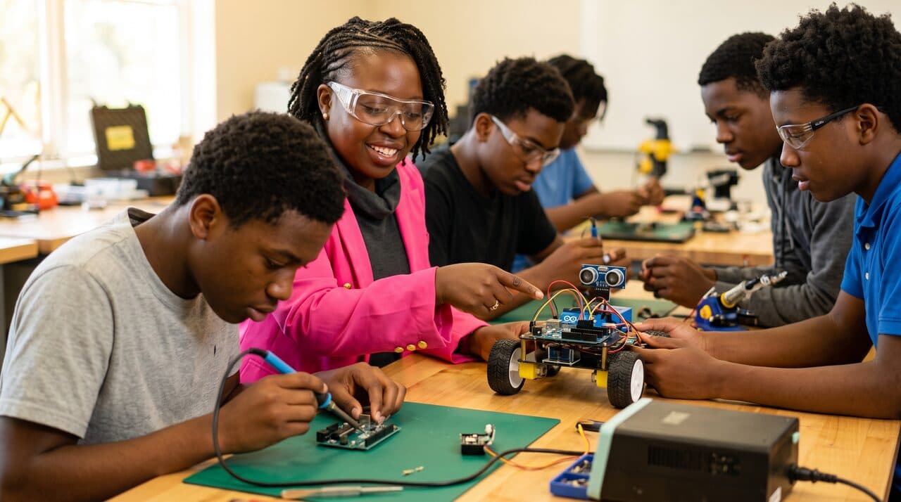 Dr. Ketly Jean-Pierre leading teens in advanced robotics